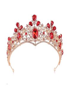 Nakrycia głowy luksusowe złote ślubne czerwone łzy kryształowy rhinestone tiara koronę ślubne panny młodej akcesoria do fryzury Quinceanera Pageant Tiara7125853