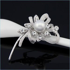 Pins Brooches Crystal Flower Brooch Pin Business Suit Tops Wedding Formal Dress Cor Rhinestone Brooches For Women Men Fashion Jewel Dhtev