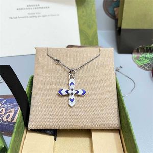 2023 Jewelry Necklace Cross Pendant New Double color blue white yellow black enamel pattern men's and women's couple necklace