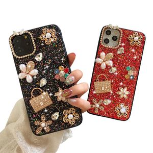 Rhinestones Flower Mobiltelefonfodral rosa Rhinodrill COLTONKOTAKTYCKLIGT SUXURY PEARL Apple Back Covers For iPhone 14 13 Pro Max Plus 12 11 Exakt h￥l