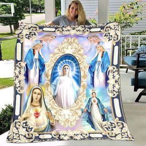 Koc Jesus Virgin Mary Miękkie rzut pościel Flanel salonu/sypialnia ciepła 221122
