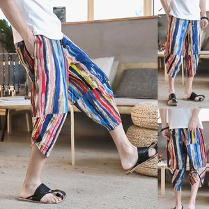 Männer Trainingsanzüge Lose Hosen Baumwolle Multi Casual Hosen Hosen Gestreiften Männer Farbe Leinen Sommer männer Hosen Kreuz Band 221122