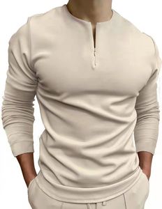 Polo da uomo Polo casual da uomo Khaki senza colletto manica lunga Zipper Design Top Harajuku Uomo Streetwear Moda uomo S3XL 221122