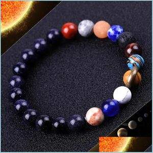 Wszechświat z koralikami Układ słoneczny Słoneczny Satelita Bransoletka Lava Rock Tiger Eye Turquoise Natural Stone Kulki Bransoletki dla kobiet mężczyzn Fashio dhiu9