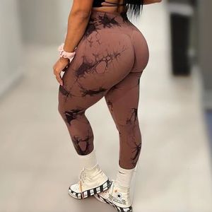 النساء اللباس الداخلي للنساء Tiedye Gym Seamless Mujer Push Up Booty Pants Scrunch Sports Fitness High Weist Percyout Yoga Leggins Drop Ship 221122