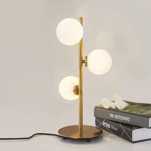 Table Lamps Nordic White Glass Ball Lamp Modern Creative Wrought Iron Bedroom Bedside Living Room Study Lighting Desk