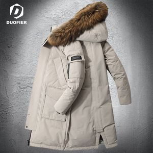 メンズダウンパーカージャケットファッションアウトドアワークウェアスタイルロングパフジャケットフェイクファーカラー厚い冬の白いアヒルコート221122
