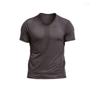 Men's Tank Tops Men's Tshirts Mesh Fast Dry Ice Silk Vests For Man Clothing Solid V Neck Short Sleeve Undershirt Summer Cool Tees