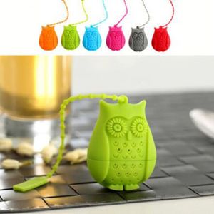 Baykuş Çay Süzgeçleri Sevimli Silikon Flakır Süzdürücü Çay Poşetleri Gıda Sınıfı Gevşek Yaprak Teas Infuser Filtre Difüzör 6 Renkler C1122