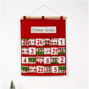 Red Christmas Advent Calendar Wall Hanging Xmas Ornament Printing Candy Bag Count Down Admission Gift Bags Home Decoration DBC C1122