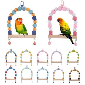 Andra husdjurstillförsel Bird Swing Toys Parrot Cage Hanging Toy med krokfärgglada pärlor Söta metallklockor för små conures Peony Tiger Skin 221122