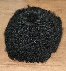 1B Skin Afro Curly Toupee 10 mm Man Weave Hair Black Mens Kinky Curl Męs Toupees ludzkie peruki włosy Pełna maszyna Made5720632