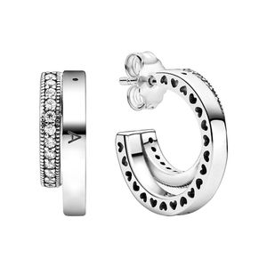 Kadın Kızlar Açacağı Çift Hoop Küpeler Pandora için Orijinal Kutusu ile Gerçek Gümüş CZ elmas Düğün Parti Takı Saplama Küpe Seti Fabrika toptan