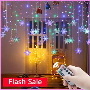 Christmas Decorations Lights Year Garland LED Snowflake Fairy Curtain String For Room Holiday Home Party Decor 221122