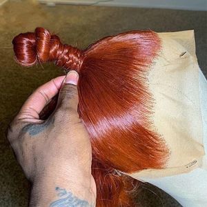 36inches Long Orange Ginger Wig Brazilian Hair 13x4 Body Wave HD Lace Front Wig Pre Plucked Colored Synthetic Wigs For Women