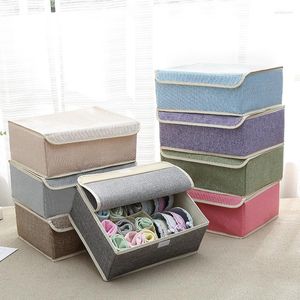 Storage Bags Collapsible Underwear Socks Bra Tie Bag 13 Compartments With Lid Cotton And Linen Household Classification Drawer