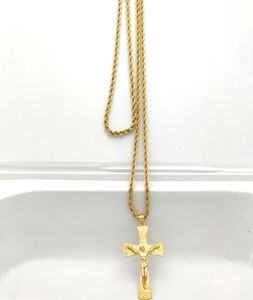 Jesus Crucifix Big Cross Pendant 22K Solid Fine Gold 18ct Thai Baht GF Necklace 800mm Rope Chain Charming Jewelry Hip Hop6104667