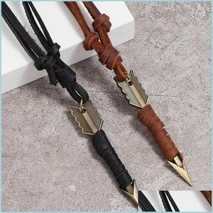 Pendant Necklaces Weave Bow Arrow Necklace Adjustable Leather Chain Necklaces Pendant For Women Men Punk Fashion Jewelry Gift Drop D Dh0Fu