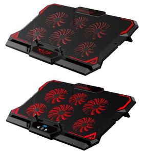 Ventiladores de laptop de juegos de 17 pulgadas Pad, almohadilla de enfriamiento de seis ventiladores LED de ventilador dos puertos USB 2600 rpm Notebook Pads