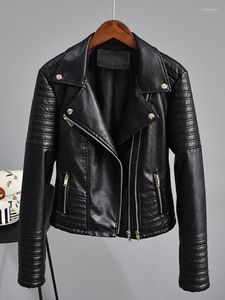 Frauen Leder Motorrad Faux Jacken Herbst Frauen Langarm Schwarz Punk Bomber Kurze Jacke Weibliche Niet Zipper Oberbekleidung