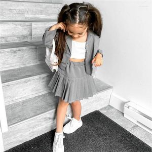 Clothing Sets 3Pcs Kids Girls Clothes Children Solid Color Long Sleeve Jacket Vest Pleated Skirt College School Style Baby Outfit 1-6Y