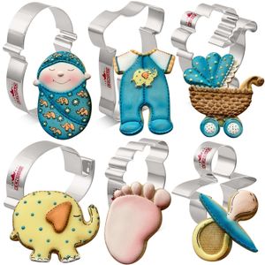 Baking Moulds KENIAO Baby Shower Cookie Cutter Set - 6 PC Pajama Carriage Elephant Foot Pacifier Biscuit Bread Molds Stainless Steel 221122