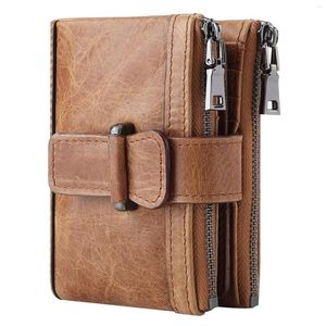 Wallets Brand Men Wallet Zipper Buckle Men's Multi Card Cow Leather Zero Purse Bussines Vintage Male