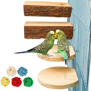 Andra husdjurstillbeh￶r 9 Pack Bird Toys Natural Wood Parrot Stand Cage Snuggle Platform Set Rattan Balls Chew Toy for Pet Birds 221122