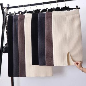 Kjolar Autumn Winter Knit Pencil Women High midja Elastic S Sexy Knited Split Midi för 221122