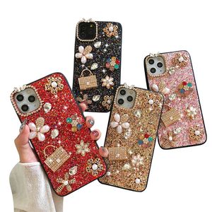 Pearl Flower Apple Mobile Phone Cases Rhinestones Cellphone Protective Cover Luxury 3D Back Covers For Iphone 14 13 Pro max plus 12 11 Precise Hole Diamond-encrusted