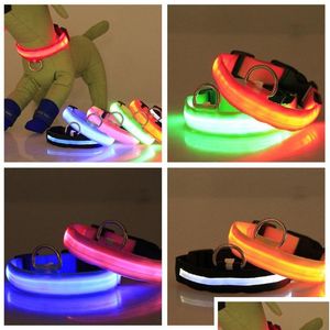 Dog Collars Leashes Nylon Pet Dogs Collars Night Safety Led Light Flashing Glow In The Dark Small Dog Pets Leash Collar 417 V2 Dro Dh4Se