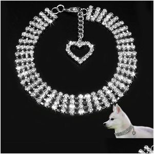 Hundhalsar Leases Dog Collar New Style Leashes Pets Articles Cat Chain Four Rows Rhinestone Heart Type Ornaments Neck Sleeve Fac Dhzkv