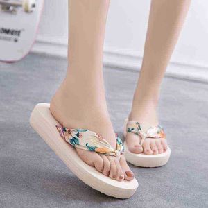 Bohemian Mid Heel Slippers Women Beach Antislip Trendy Outer Wear Fashionable Flip Flops J220716