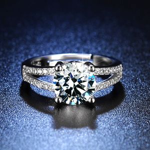 Dubbel rad borr fyra klo inlay band ringar imitation diamant ring flicka klassiska män titan stål designer för kvinnor lyxiga gåvor kvinna flicka juvelery