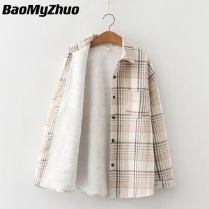 Women's Jackets Winter Thick Velvet Plaid Shirts Jacket Women Autumn Keep Warm Blouses And Tops Casual Slim Female Clothes Coat Outwear 221122
