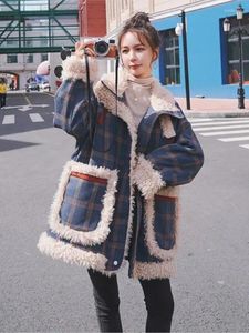 Damengrabenmäntel Herstory Plaid Lammwollmantel Damen Kurz 2022 Herbst Winter Wilde koreanische Version von losen Wolldicken Plus