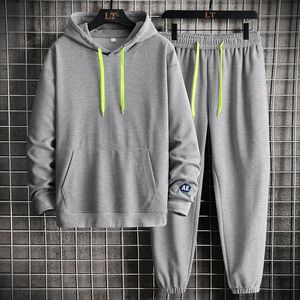 Men's Hoodies Sweatshirts Tracksuit Men 2 Piece Grey Track Suits Men Spring and Autumn Gym Clothes Sports Wear Jogger Suit For Men Fleece Sweatsuit 221122