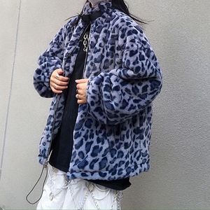 Frauen Pelz Faux Pelz Lamm Wolle Mantel Frauen Winter Blau Leopard Faux Pelzmantel Gepolsterte Jacke Koreanische Lose Plus Samt straße Mantel 221122