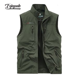 Gilet da uomo FOJAGANTO Uomo Primavera e Autunno Tinta unita Casual Outdoor Cargo Moda allentata Sottile Multi-tasca Uomo 221122