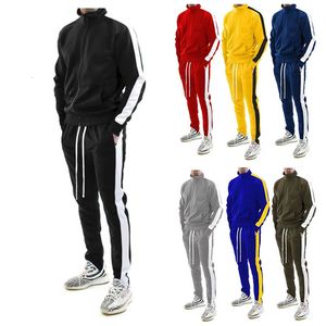 Erkek Hoodies Sweatshirts Erkekler Sonbahar ve Kış Gündelik Çizgili Düz Renk Erkek Kırmızı Mavi Siyah Gri Takımlar Standup Yaka Gençlik Spor Giysileri Erkekler 221122