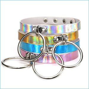 Chokers o Ring Choker Halsband Rainbow Laser Leather Chokers Collar Charm Sub Slave Halsband Fashion Jewelry Drop Delivery Pendants Dhafy