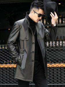 Herren Leder Faux Mauroicardi Herbst Schwarz Trenchcoat Langarm Gürtel Einreiher Plus Größe Männer Mode Kleidung 3xl 4xl 5xl 221122