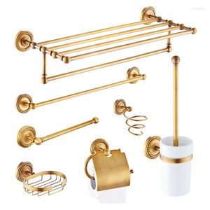 Badtillbehör Set Bronze Badrumstillbehör Set Antik mässing Robe Hook Paper Holder Handduk Bar Soap Basket Dish Toalettborste