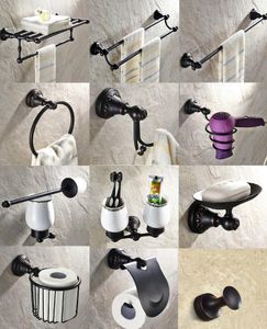 Bath Accessory Set Wall Mounted Bathroom Hardware Sets Black Oil Rubbed Bronze Towel Bar Toilet Brush Holder Ring Hooks Soap Dish Basket