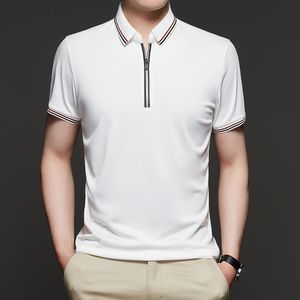 Mens Polos MLSHP 여름 지퍼 남성 폴로 셔츠 고품질 짧은 슬리브 비즈니스 캐주얼 간단한 남성 탑 아이스 실크 단색 맨 티 221122