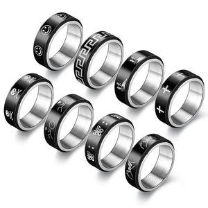 Casual Anti Stress Spinner Ring for Men Punk Cross Skull Butterfly Titanium Steel Anxiety 8mm Rings Rotating Fashion Couple Jewelry
