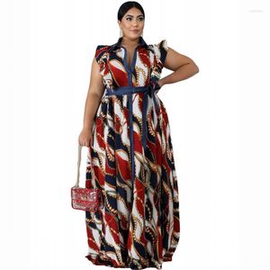 Roupas étnicas 3xl 4xl 5xl Grande tamanho Africa Trendy Stripe impresso mangas maxi vestido feminino