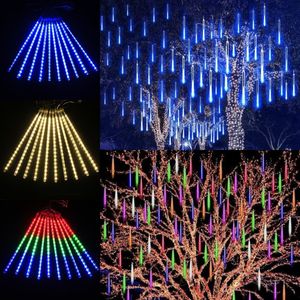 Gartendekorationen 30 50 cm 10 Röhren LED-Meteorschauer-Regenlichter Wasserdichte fallende Regentropfen-Lichterkette für Weihnachtsfeiertagsparty-Terrassendekoration 221121