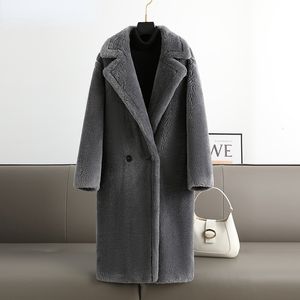 Womens Fur Faux Real Coat Winter Jacket 100% ullfår som skjuvar varma lyxkläder för 221122