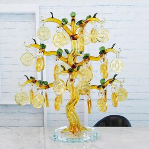Decorative Figurines Crystal Glass Ingots Tree With Copper Coin Fengshui Craft Home Decor Christmas Gift Souvenirs